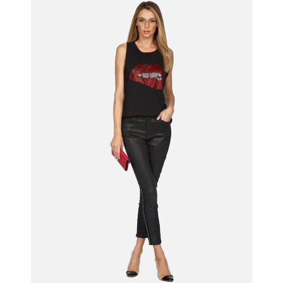 Lauren Moshi Size XS Peyton Crystal Biting Lip Tank Longline Ultra Soft Knit - Picture 2 of 11